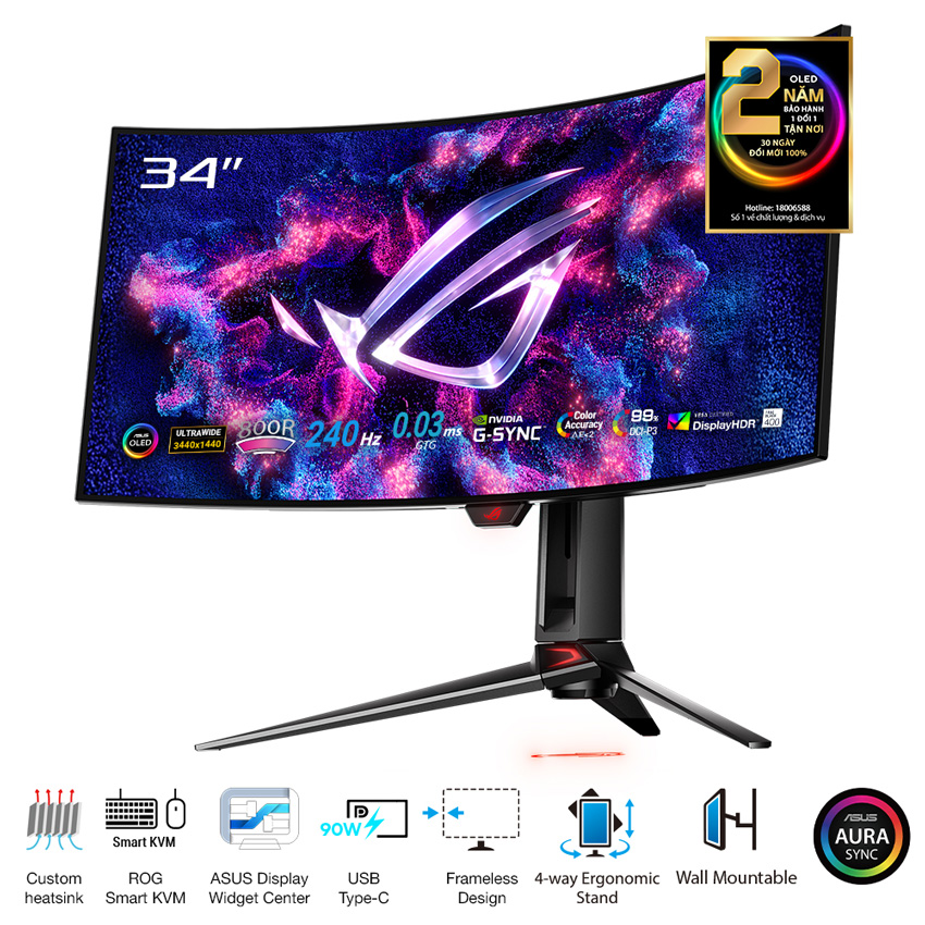 Màn hình ASUS ROG Swift OLED PG34WCDM (34 inch/WQHD/OLED/240Hz/0.03ms/cong) - Máy Tính LMC Màn hình ASUS ROG Swift OLED PG34WCDM (34 inch/WQHD/OLED/240Hz/0.03ms/cong) - Chi tiết 1
