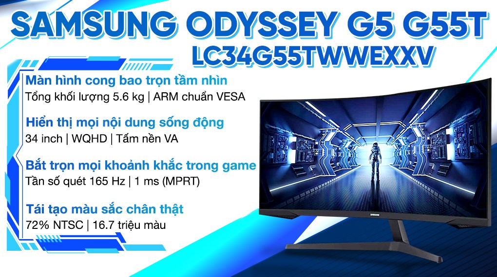 Màn hình Samsung LC34G55TWWEXXV (34 inch/WQHD/VA/165Hz/1ms) - Máy Tính LMC Màn hình Samsung LC34G55TWWEXXV (34 inch/WQHD/VA/165Hz/1ms) - Chi tiết 1