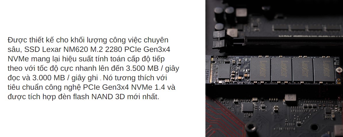 Ổ Cứng SSD LEXAR NM620 256GB – M.2 2280 PCIe Gen3 x4 (Đọc 3000MB/s - Ghi 1300MB/s) - (LNM620X256G-RNNNG) - Chi tiết 1