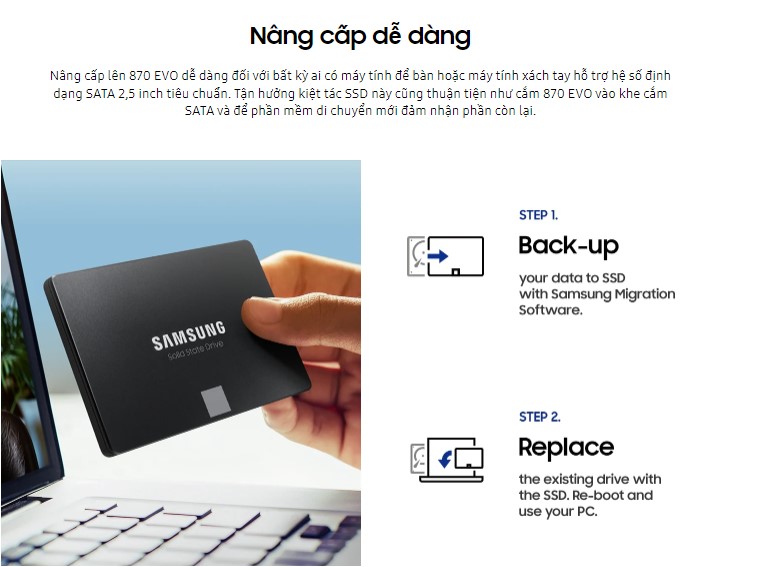 Ổ Cứng SSD Samsung 870 EVO 1TB 2.5 inch SATA III ( Đọc 560MB/s - Ghi 530MB/s) - (MZ-77E1T0BW) - Chi tiết 2