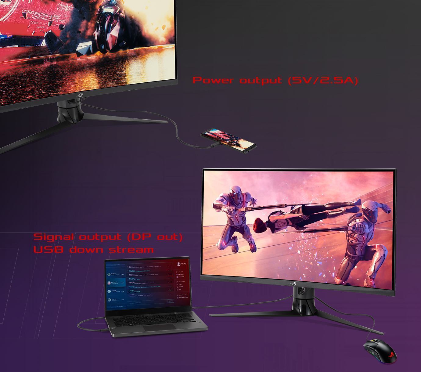 Màn hình Asus XG32VC sạc điện thoại