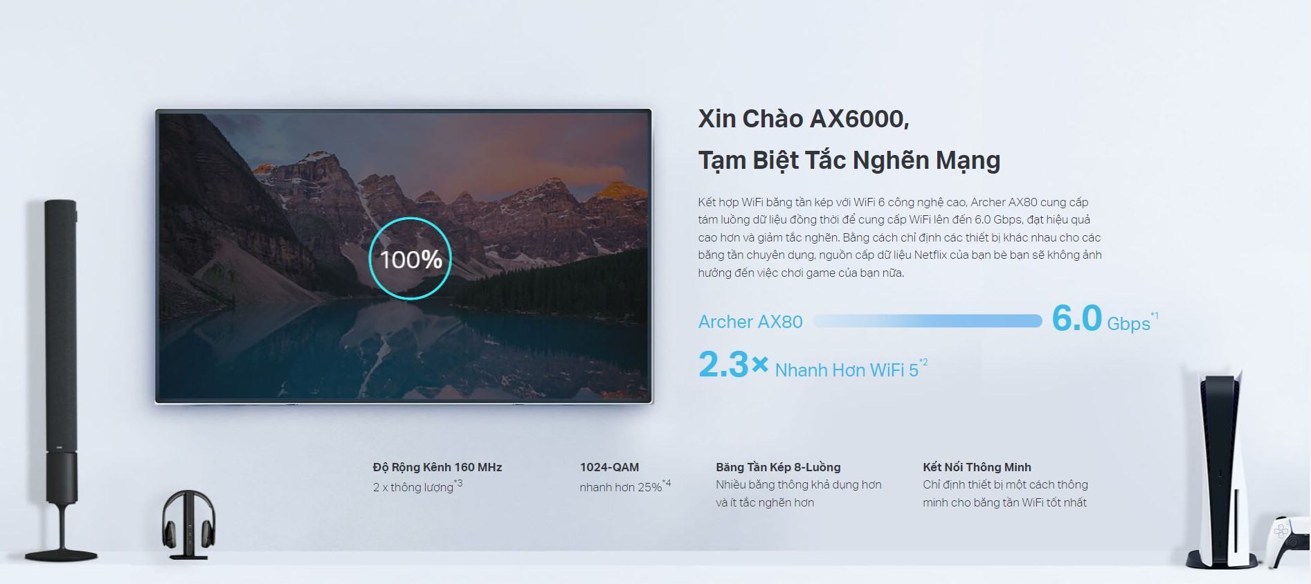 Bộ phát wifi Mesh Tp-Link Archer AX80 Wireless AC6000, 8 Luồng với Cổng 2.5G 