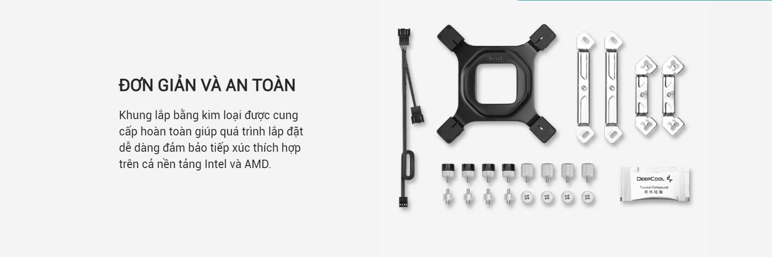 ag620-mota6 Khung lắp bằng kim loại được cung cấp hoàn toàn giúp quá trình lắp đặt dễ dàng đảm bảo tiếp xúc thích hợp trên cả nền tảng Intel và AMD.
