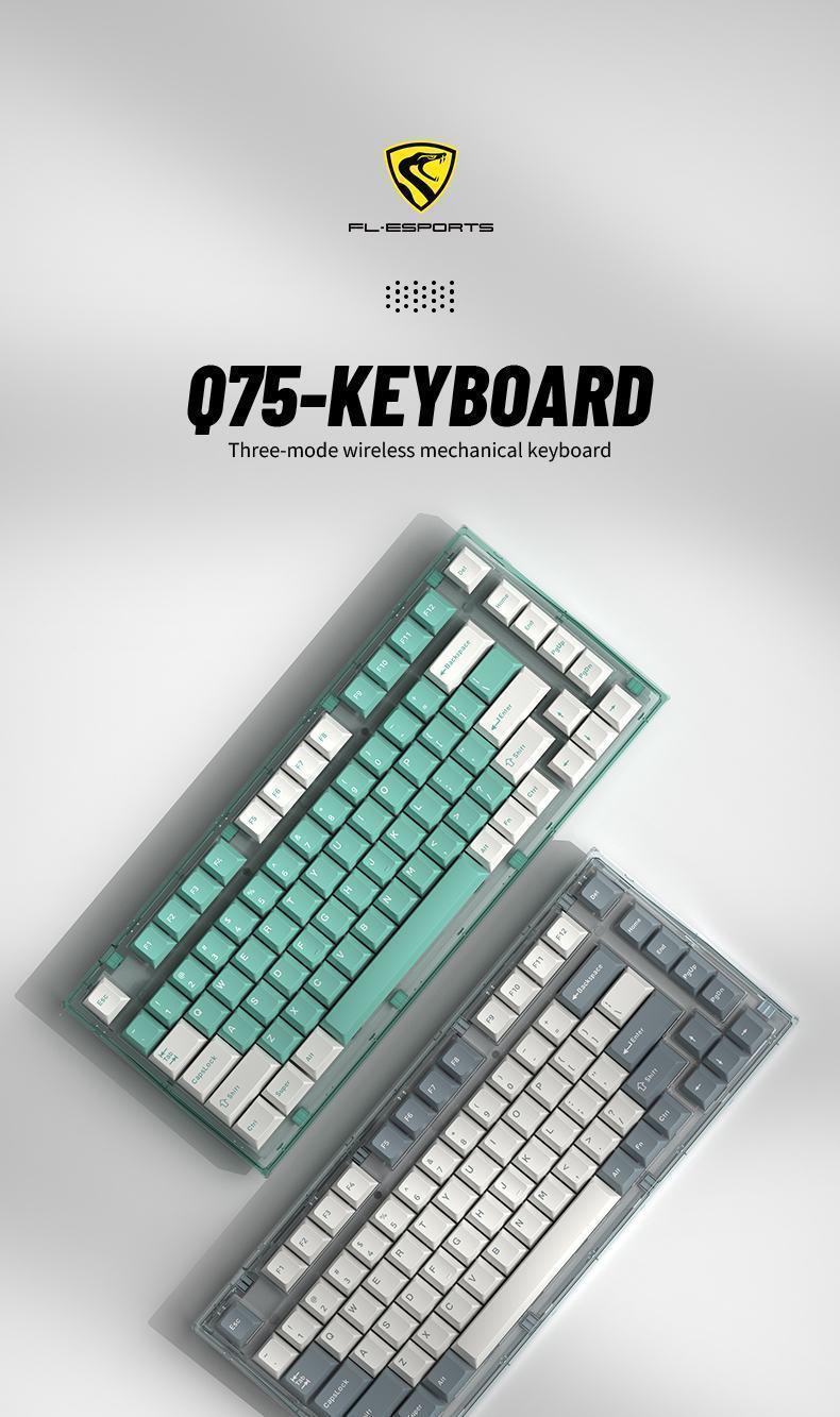 Bàn phím cơ Không dây FL-Esport Q75 Azure Green 3 Mode Coolmint sw (Kailh Box/USBC/Bluetooth/RGB) 1
