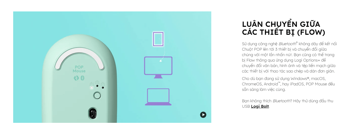 Chuột không dây Logitech Pop Mouse with EMOJI màu Trắng 5