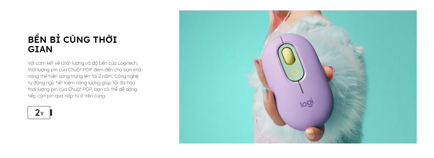 Chuột không dây Logitech Pop Mouse with EMOJI màu Trắng 6