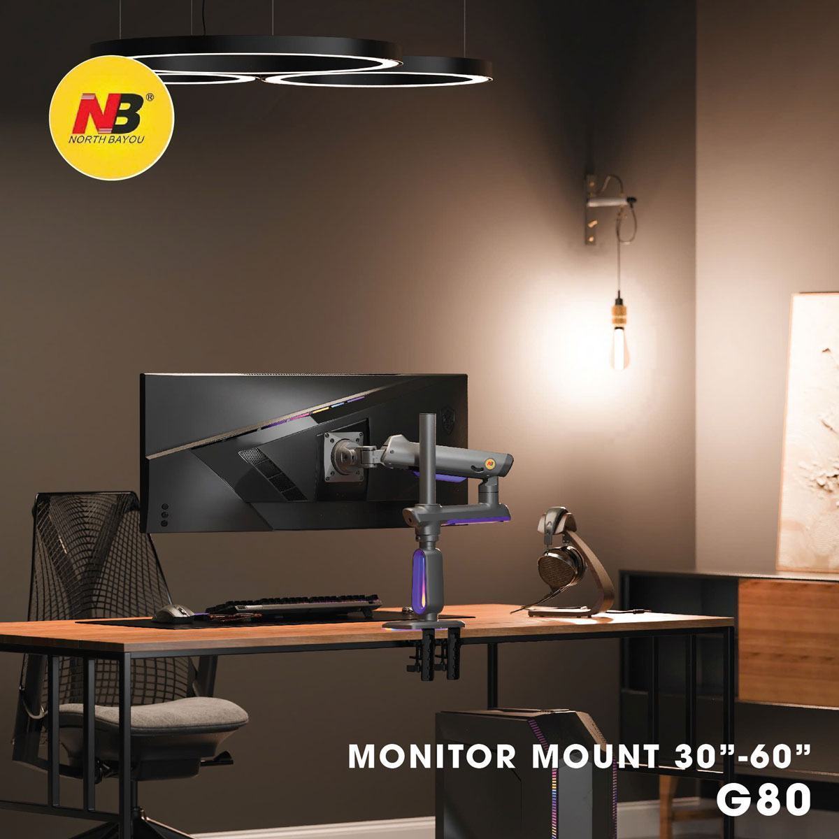 Giá Treo Màn Hình North Bayou G80 Màu Đen Xám , Led RGB