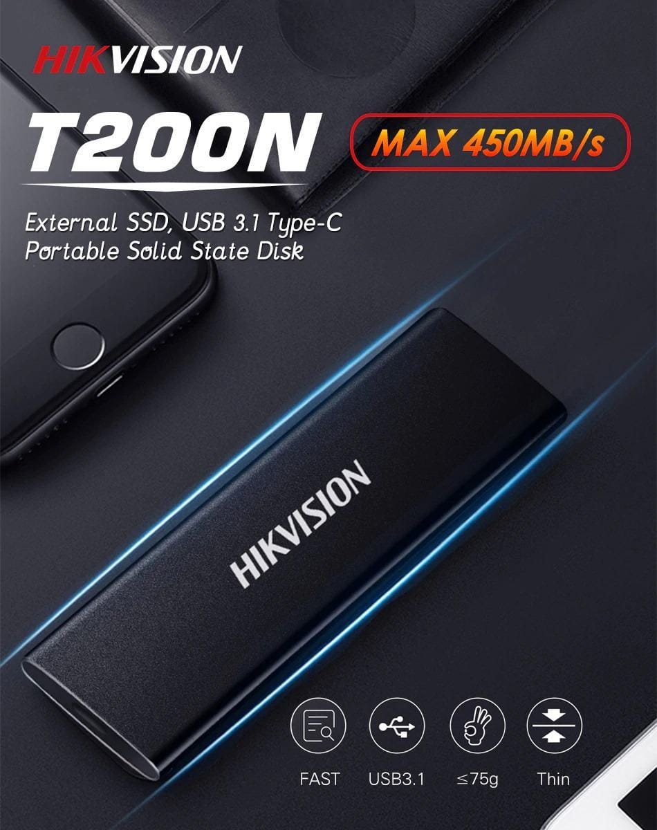 hikvision-essd-t200n-mota1-1 Ổ cứng di động SSD Hikvision HS-ESSD-T200N sở hữu thiết kế bắt mắt, tốc độ đọc ghi nhanh và kích thước vô cùng nhỏ gọn, thời trang.