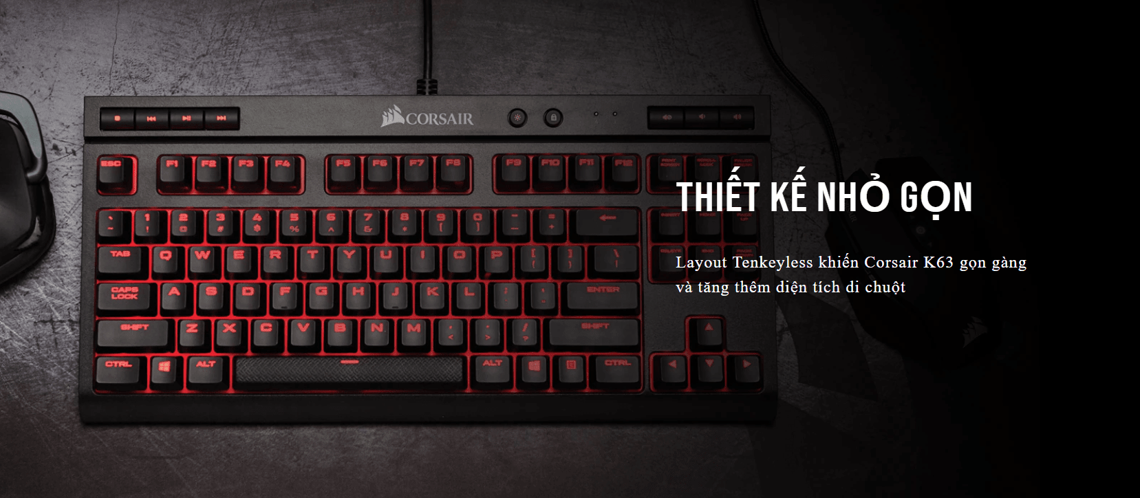 Bàn phím cơ Corsair K63 Cherry MX Red (USB/Red Led) (CH-9115020-NA) 4