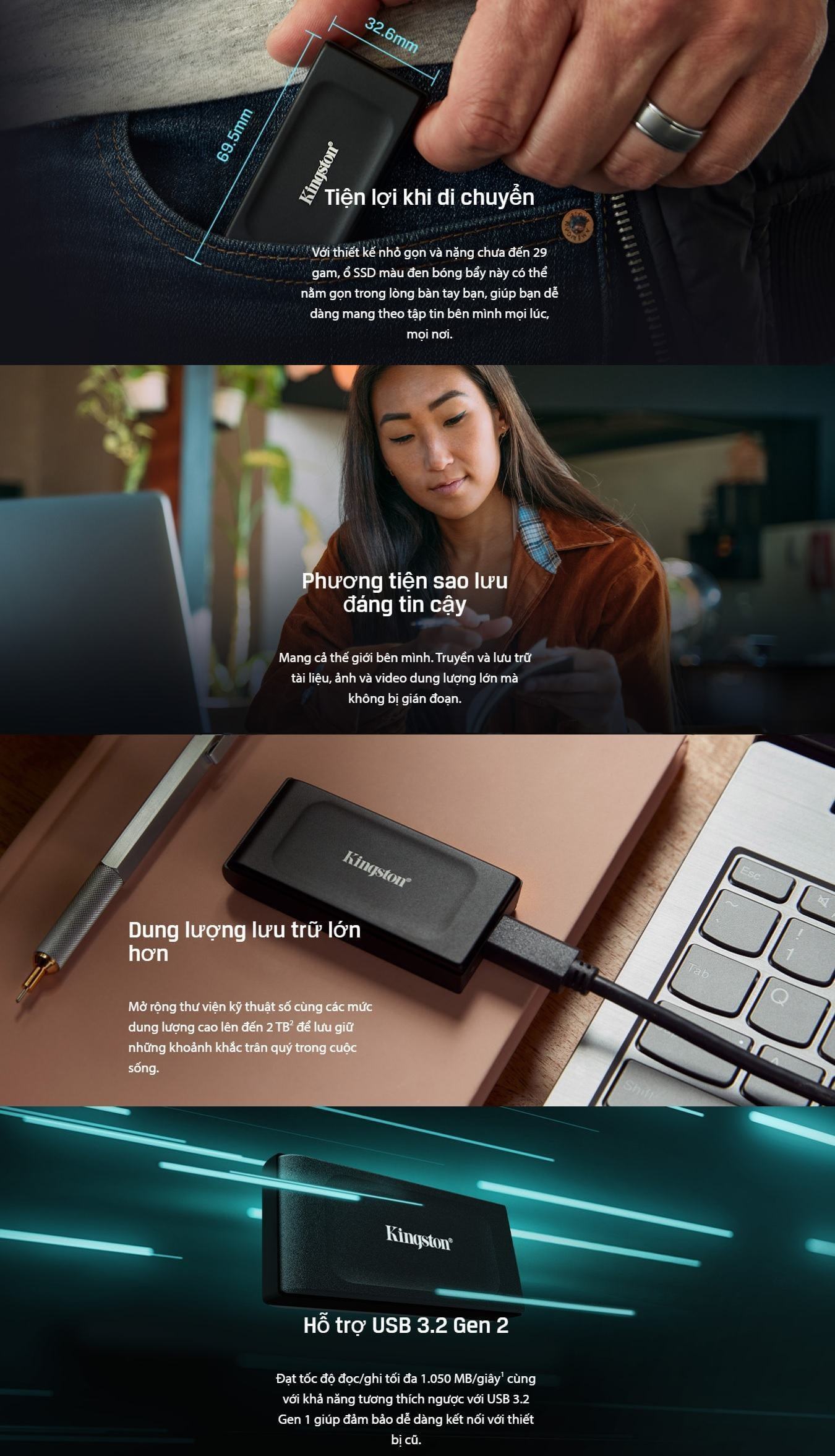 kingston-ssd-1 Ổ cứng di động Kingston SSD 1000GB USB 3.2 Gen 2 SXS1000/1000G