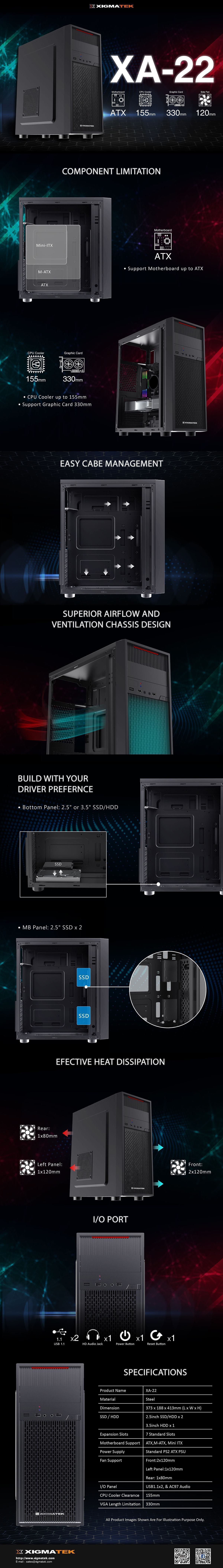 Vỏ Case Xigmatek XA-22 (MidTower/Màu Đen)