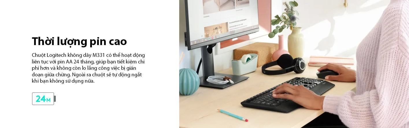 Chuột không dây Logitech M331 (USB/Màu xanh) 4