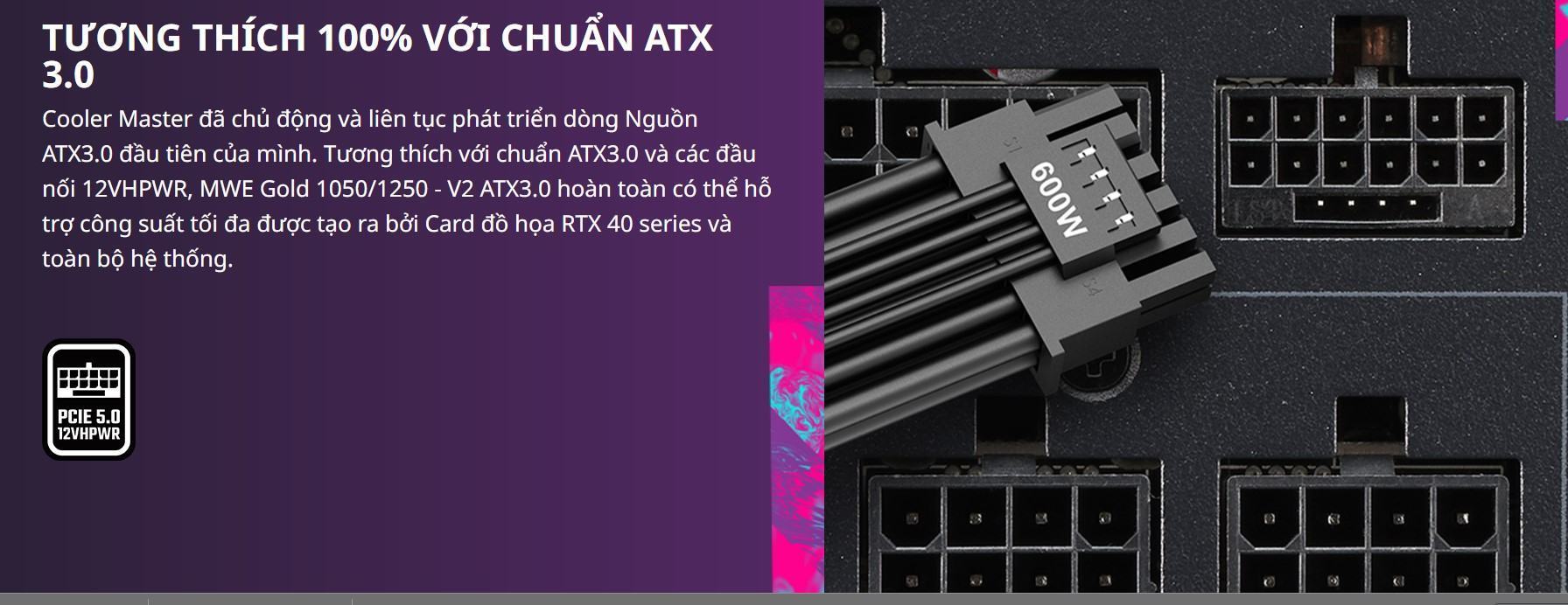 mwe-gold1050-v2-atx3-mota1 Nguồn Cooler Master MWE GOLD 1050 - V2 1050W ATX3.0 (PCIE 5.0/ 80 Plus Gold/Màu Đen/Full Modular)