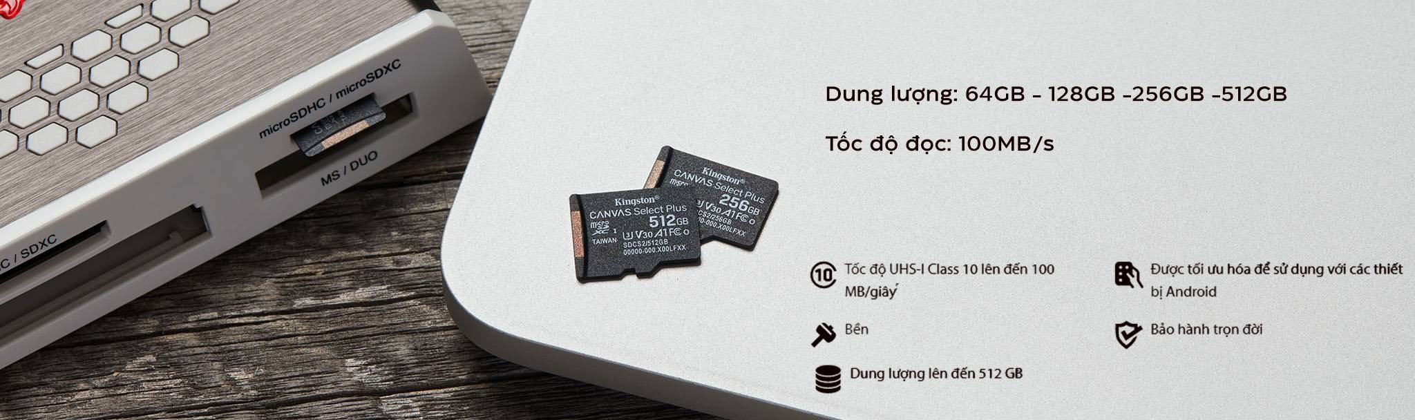 Thẻ Nhớ Kingston 64GB Micro SD 100R Class 10 SDCS2/64GBSP (Không Adapter)